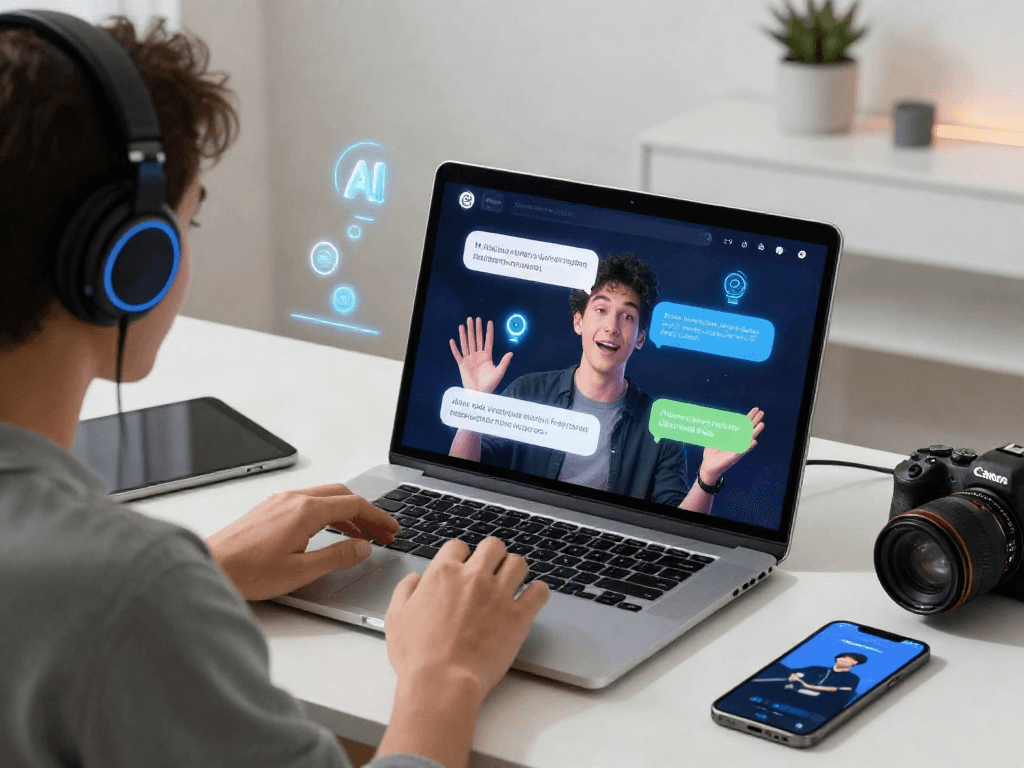 User engaged in a porn ai chat on high-resolution laptop, showcasing modern tech interaction.
