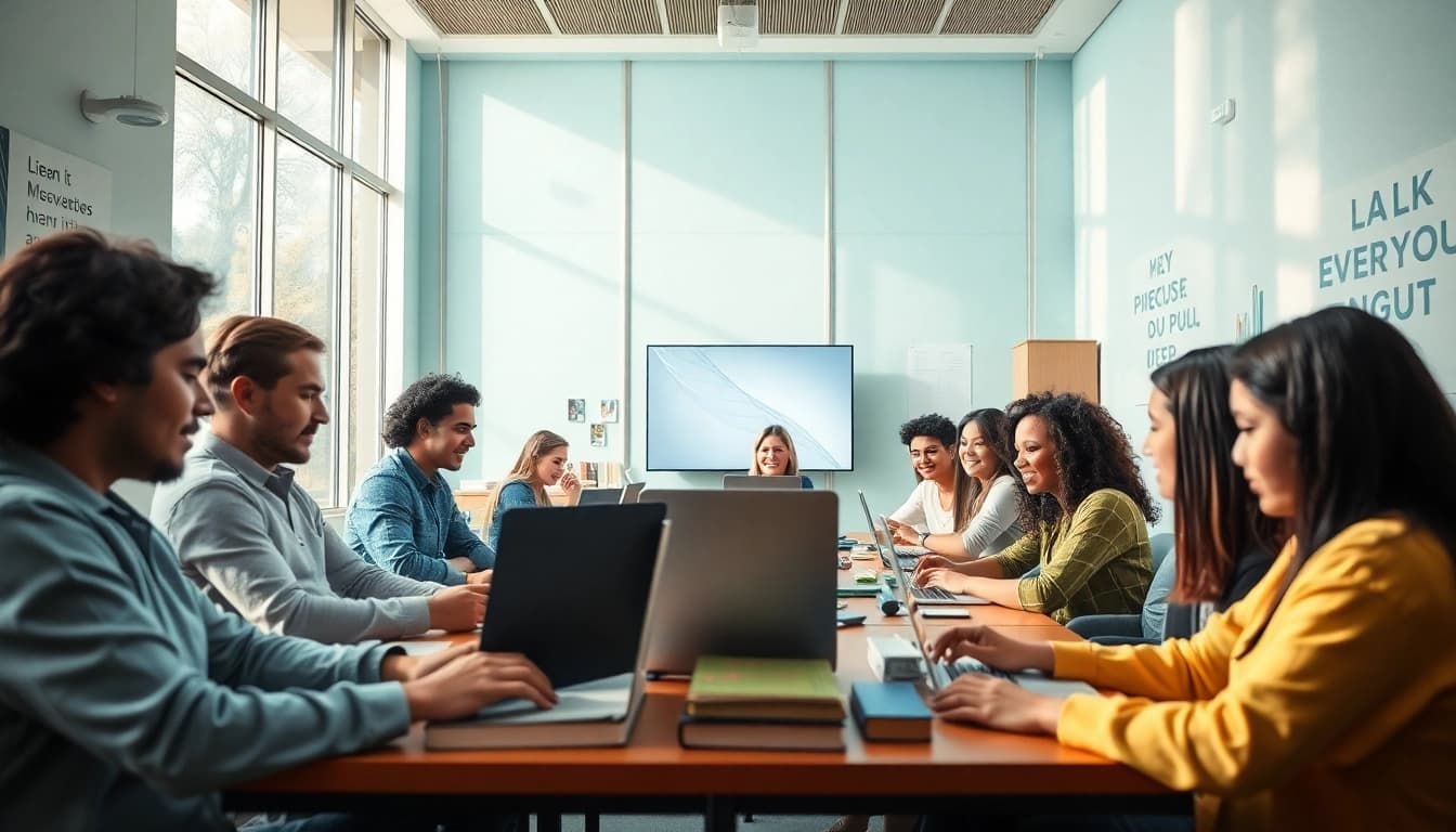 Dynamic online classroom scene showcasing lifepp.click with diverse students engaging in learning.
