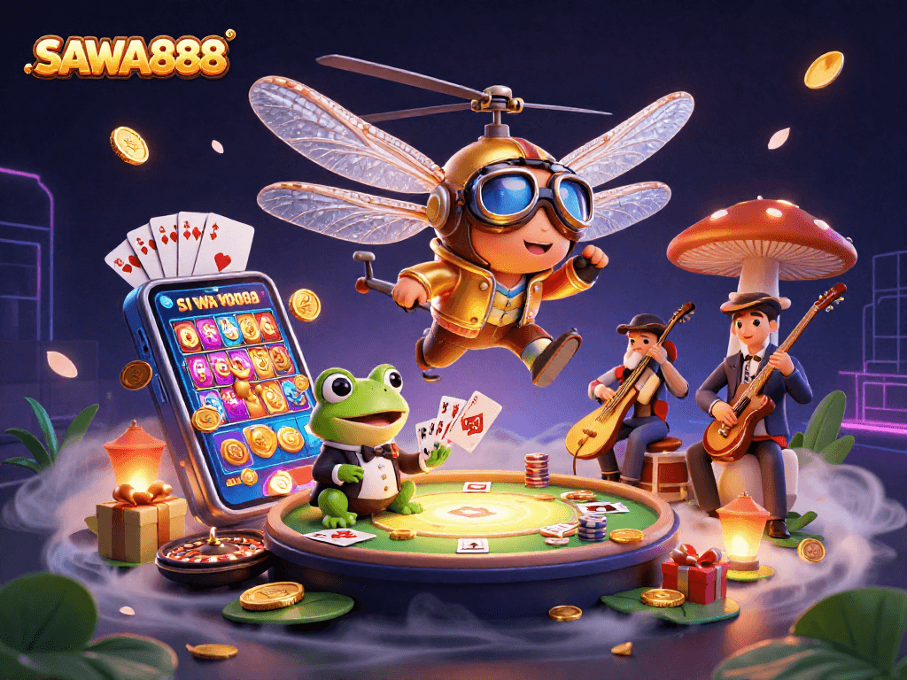 Experience thrilling gameplay at SAWA888 with vibrant slots, croupiers, and lively casino ambiance.