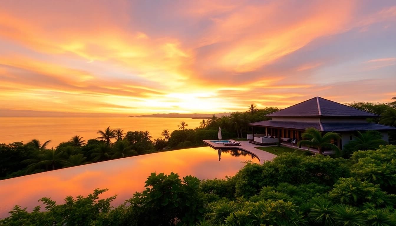 Visual of villa management in Phuket showcasing a luxury villa amidst tropical paradise.