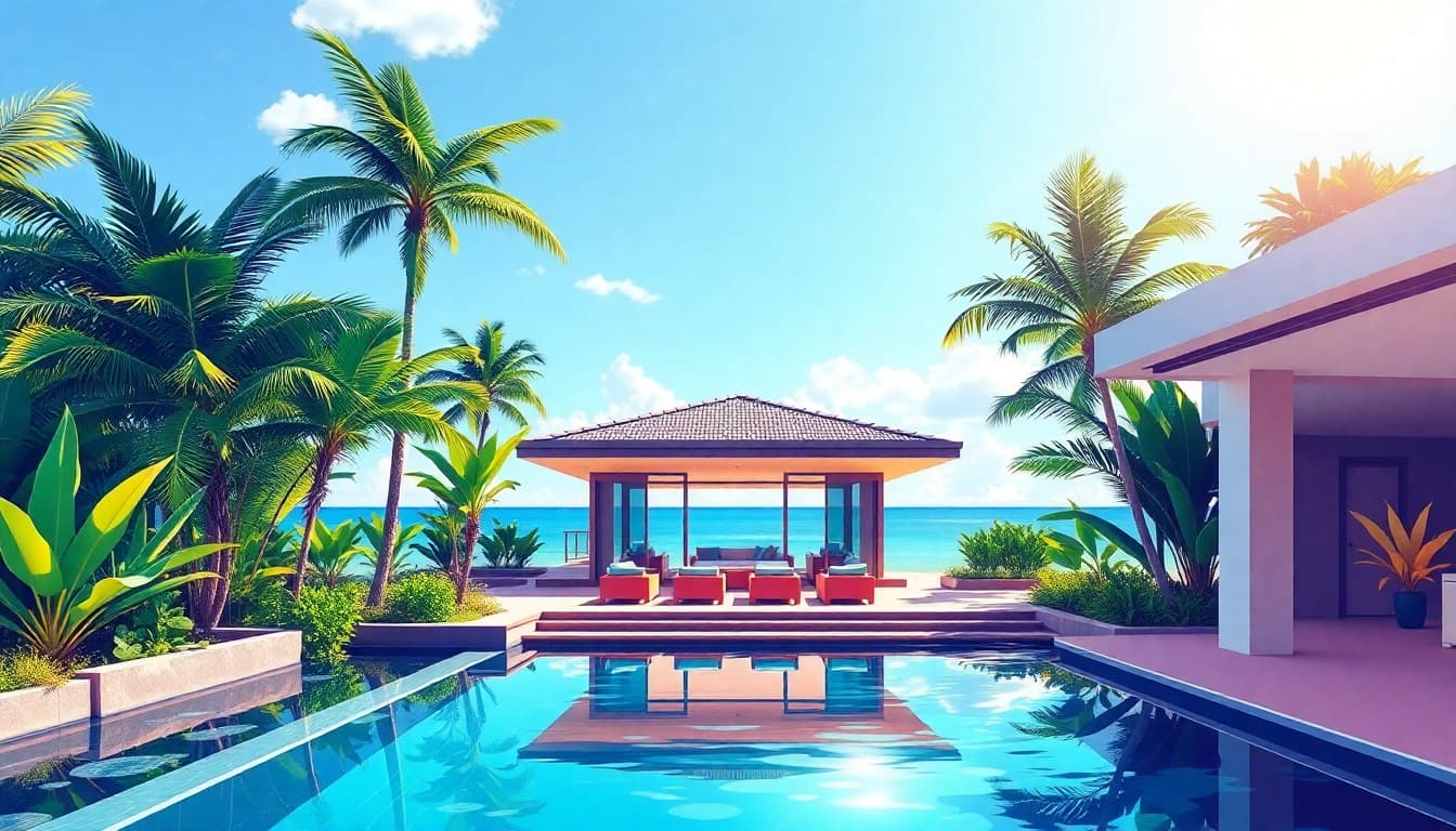 Enhance villas property management with a vibrant beachfront villa in Phuket, showcasing inviting outdoor living.