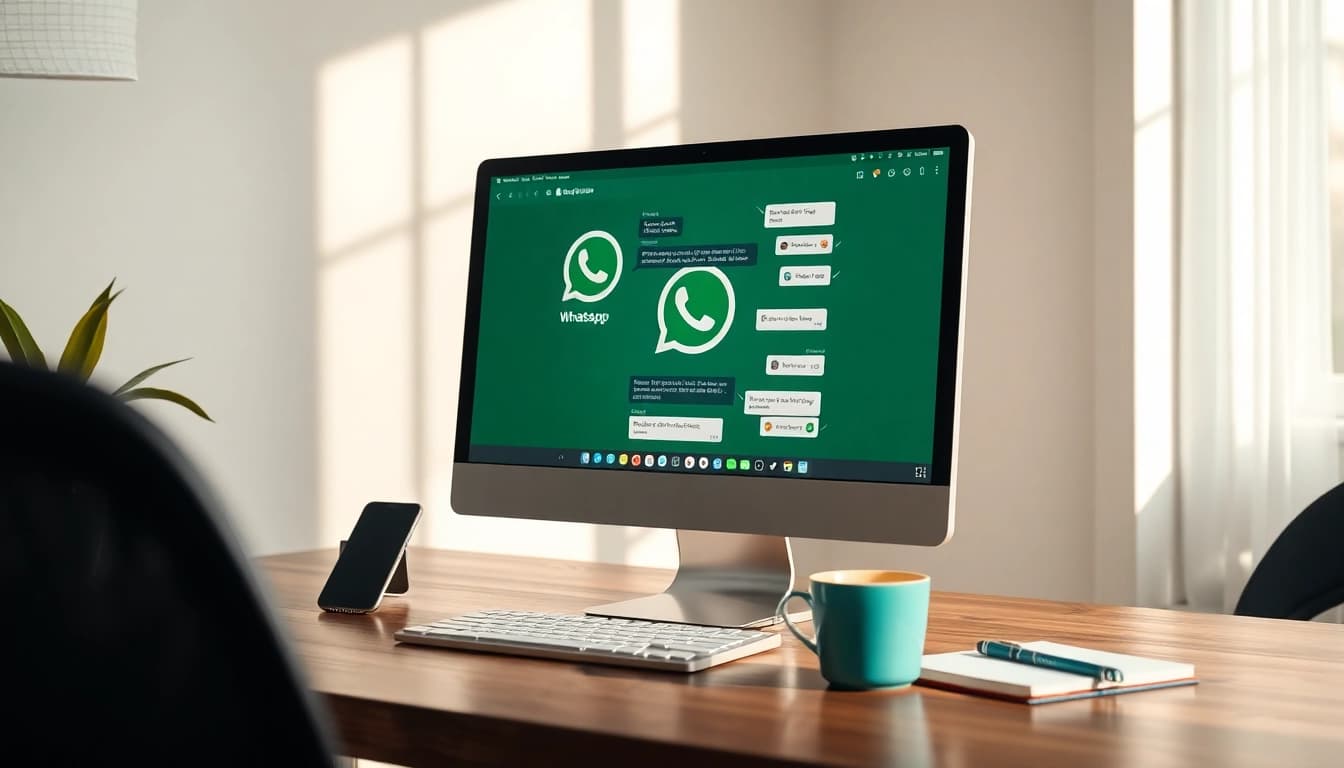 桌面端的 WhatsApp网页版，展示消息传递与高效工作场景。