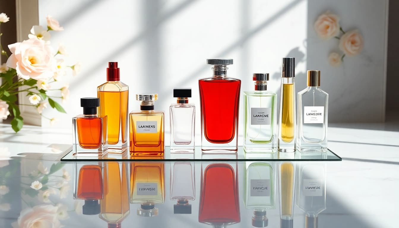 Discover luxury perfume dupes with elegant bottles showcasing vibrant colors and a chic setting.
