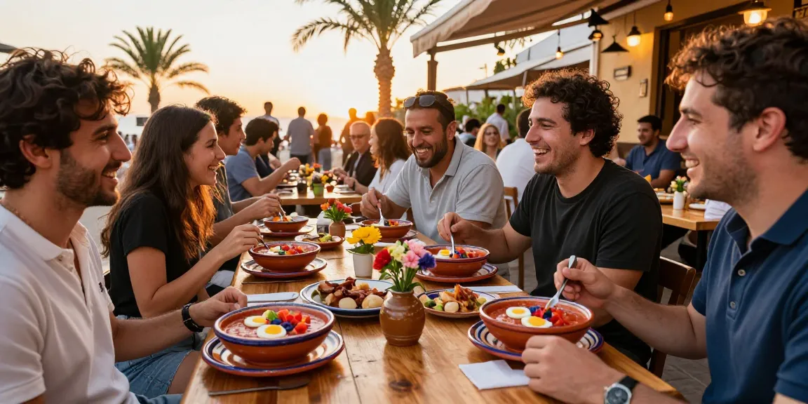 Best salmorejo near me: Friends enjoying authentic salmorejo at a vibrant tapas bar.