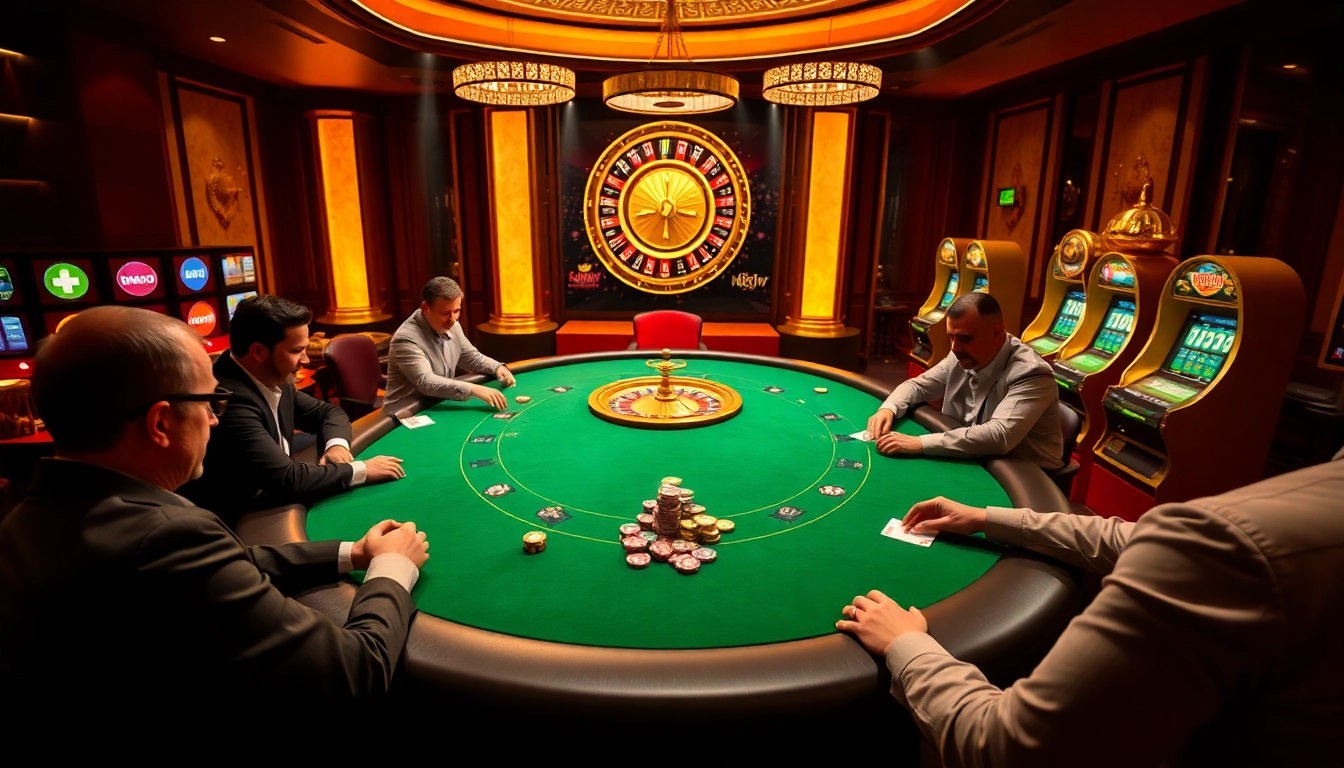 Engaging poker players at a luxurious table, showcasing the excitement of rikvip gaming.
