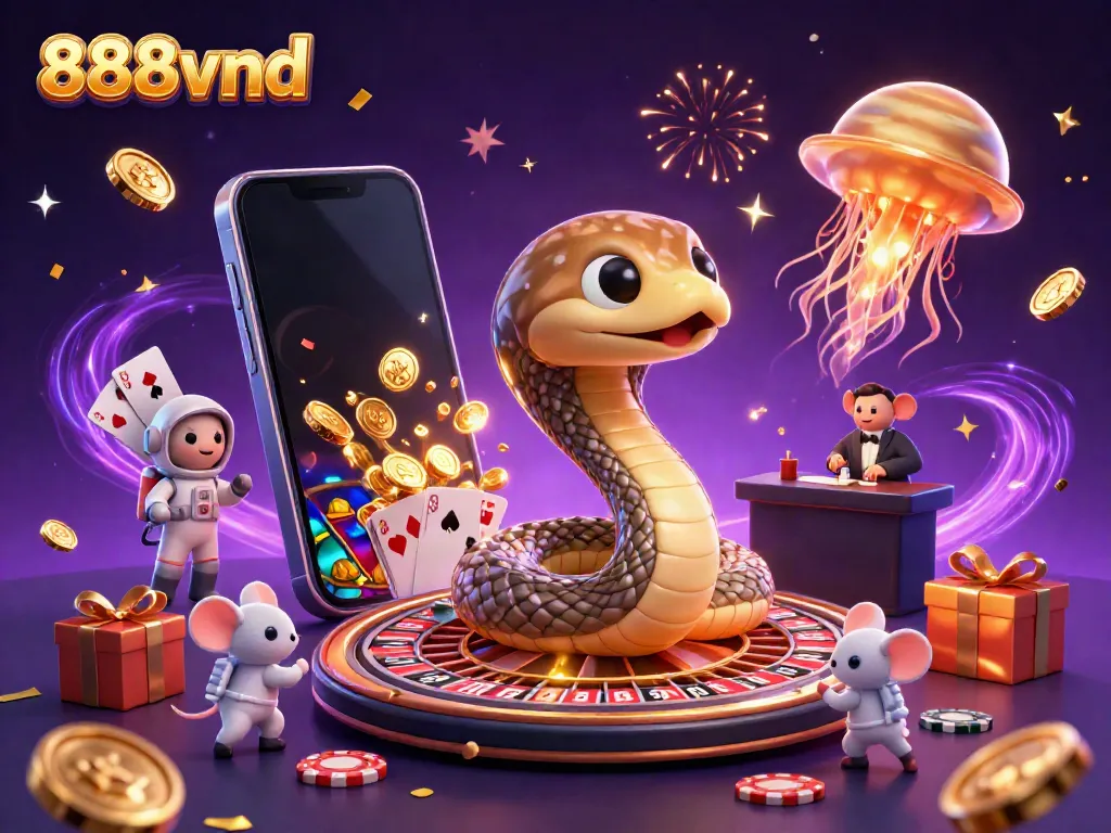 Engage in cosmic gaming adventures with 888vnd featuring playful astronaut mice and thrilling casino elements.