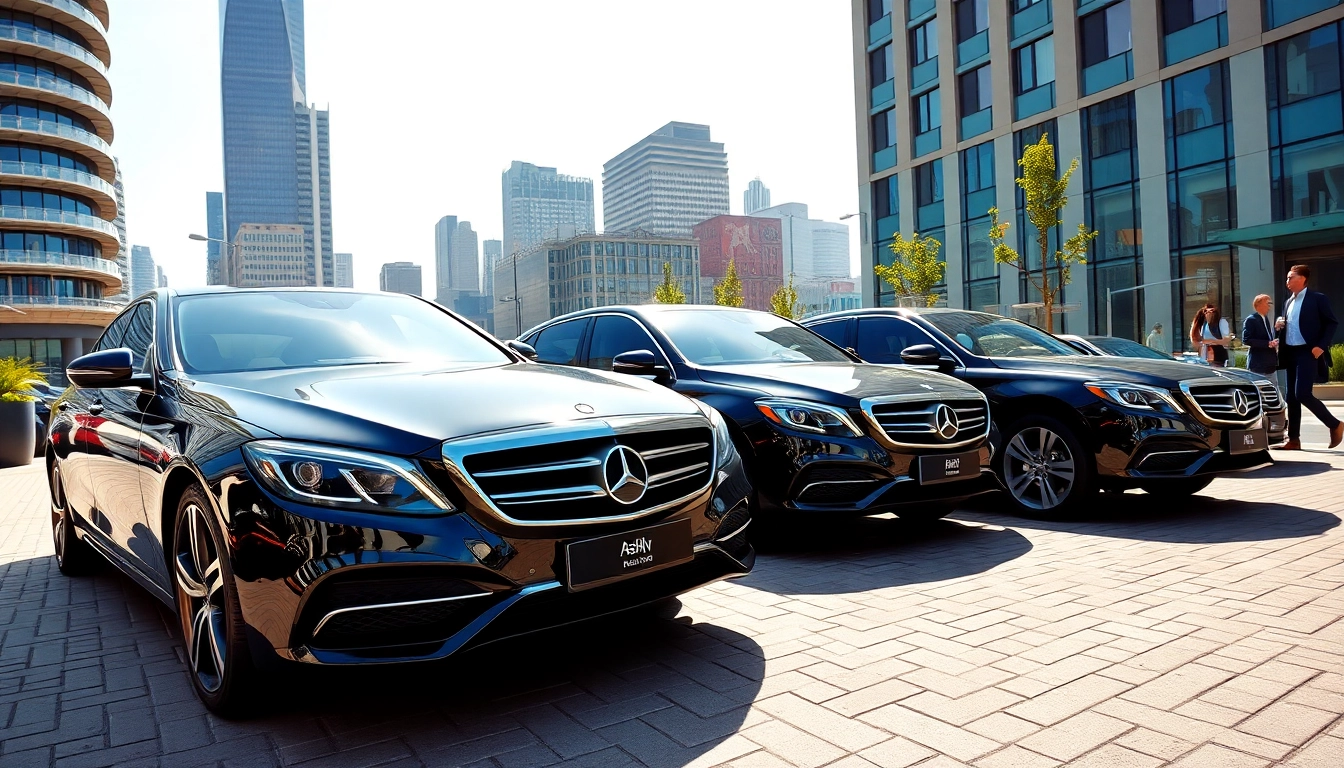 View of Ashley cars parked in a modern city, highlighting their sleek designs and luxury features.