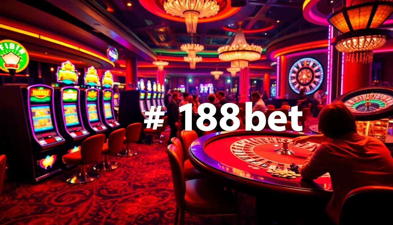 Experience the excitement of winning at the casino with the 188bet link displayed prominently on slot machines and poker tables.