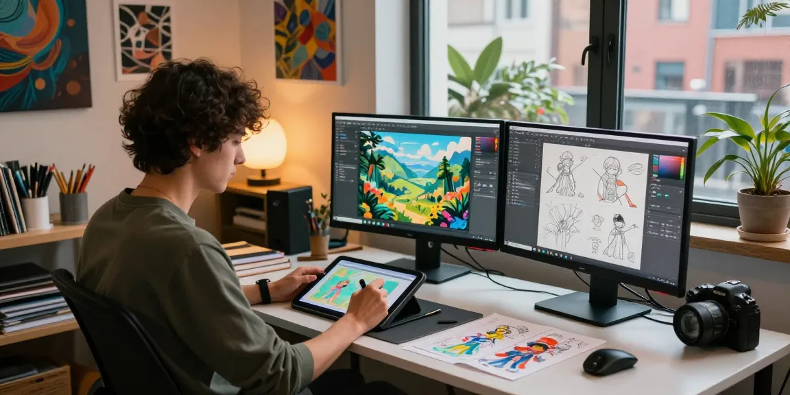 Creating AI NSFW artwork in a digital art studio with vibrant designs and tools.