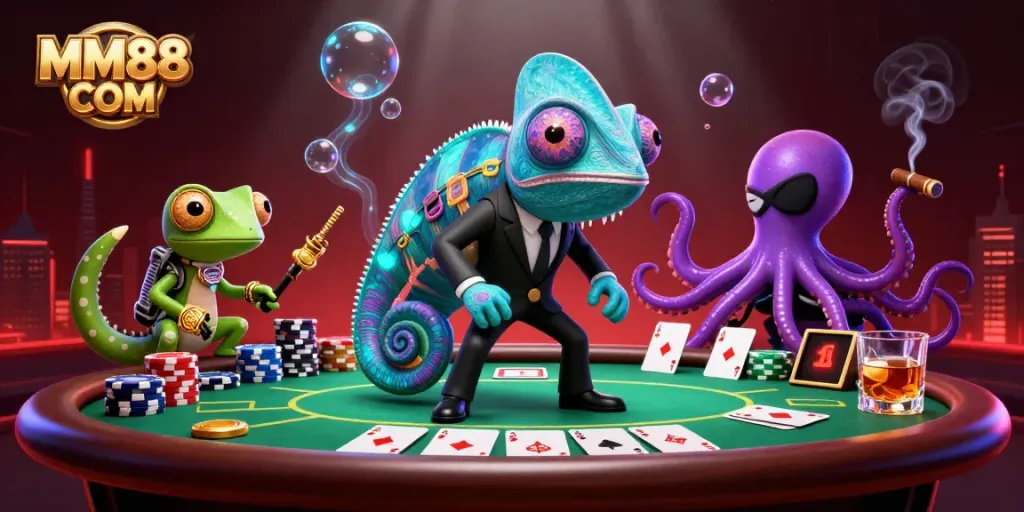 Win big with MM88 COM at a vibrant poker table with colorful chips and action.