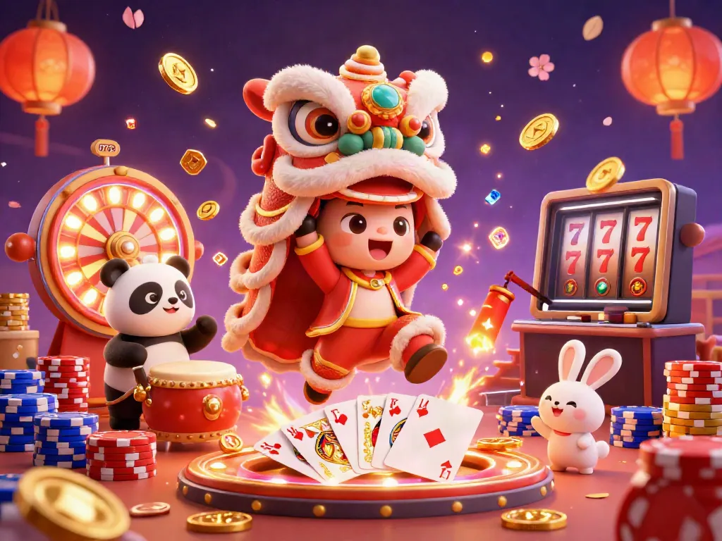 Experience the festive excitement of 777x, with a lively lion dance scene surrounded by casino elements and lucky immersions.