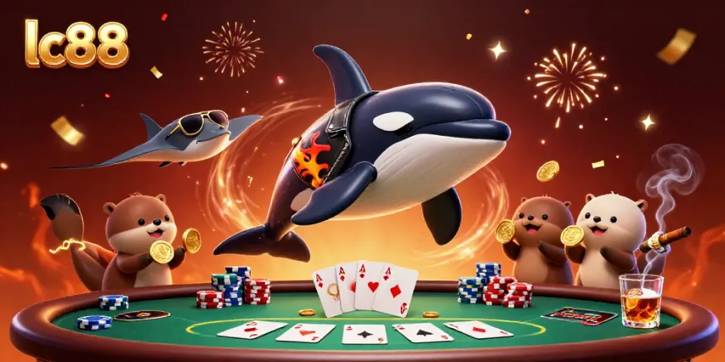 Witness the thrilling lc88 casino scene with an orca, stingray, and sea otters in action.