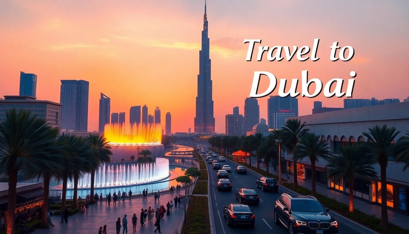 Experience the dazzling skyline of Dubai as you travel to Dubai, featuring the Burj Khalifa and vibrant city life.