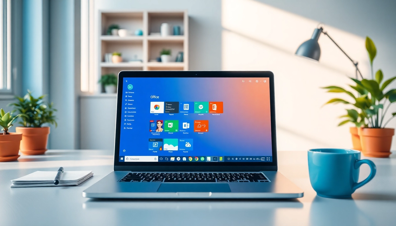 在充满活力的办公室环境中，现代笔记本电脑上显示的 WPS Office 界面。