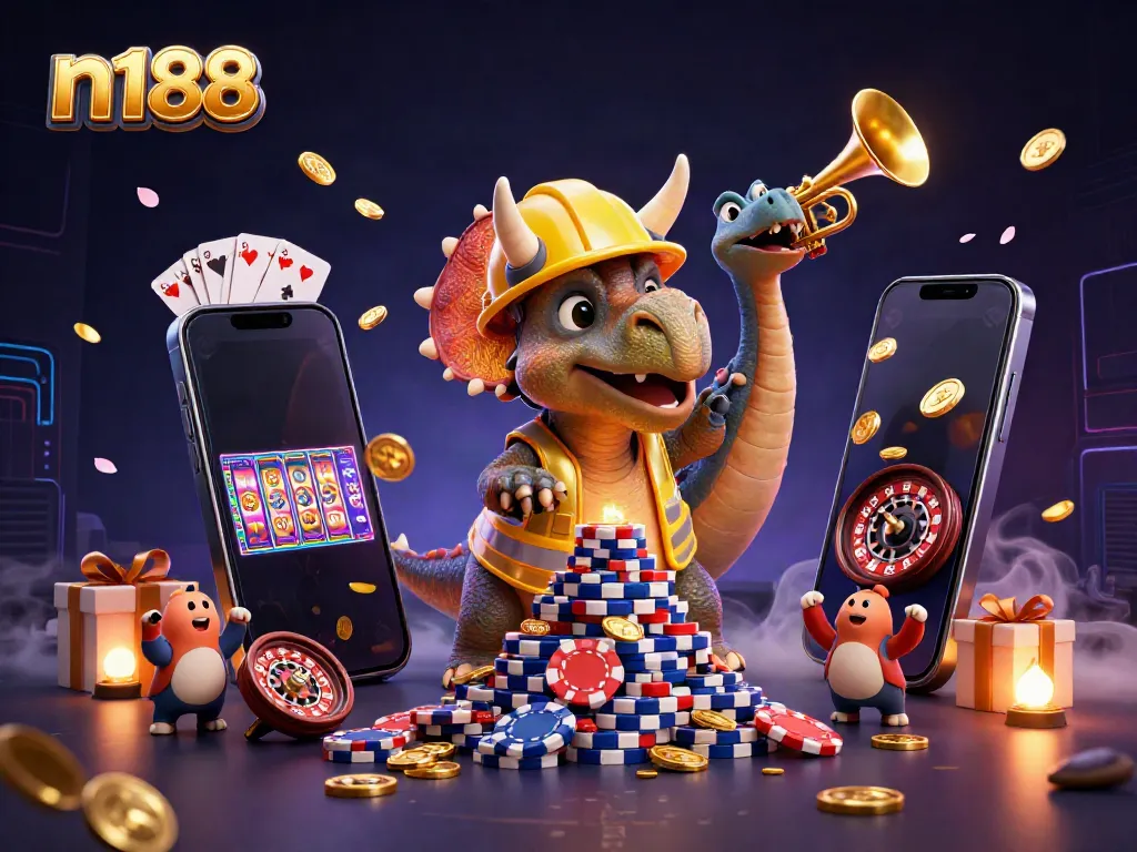 Engage with exciting action at n188 with a fun 3D slot-themed illustration.
