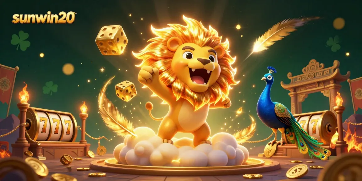 Engage with sunwin20 in a vibrant casino adventure featuring a majestic sun lion, golden dice, and rich game elements.
