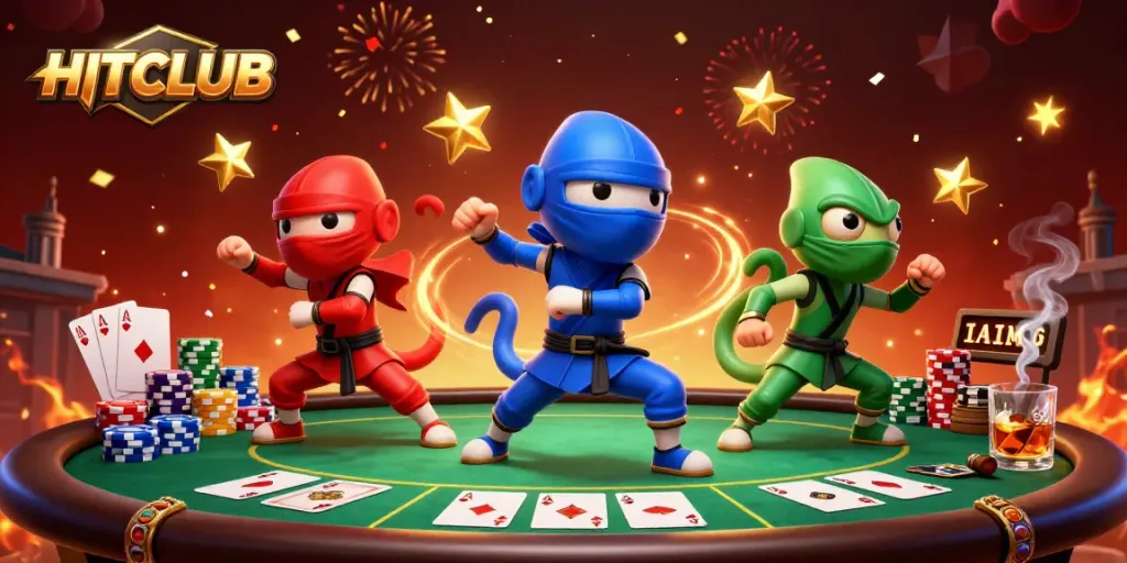 Experience the excitement of HITCLUB with ninja chameleons showcasing elite poker gameplay.