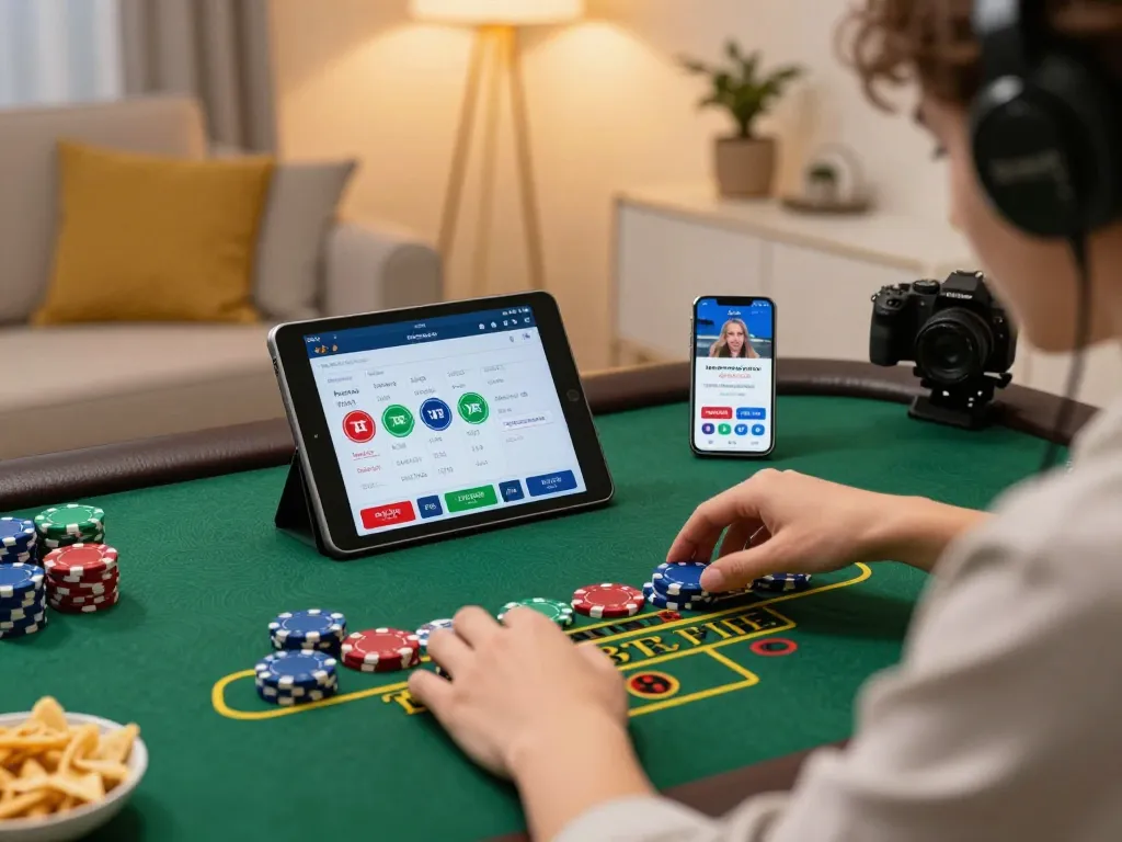 Engaging gameplay at Trang chủ KK55 for live dealer blackjack on tablet in modern home.