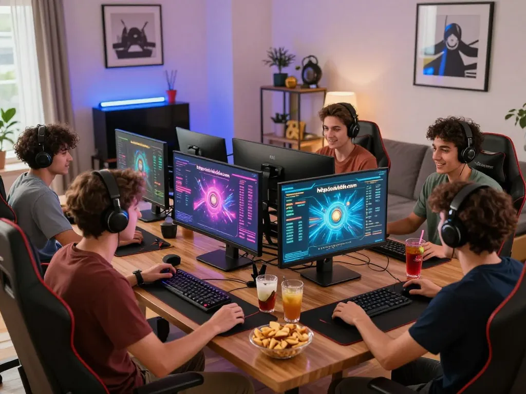 Engaging gaming tournament scene featuring players enjoying multiplayer action at home with thrilling graphics from https://hitclub68s.com/ and vibrant atmosphere.