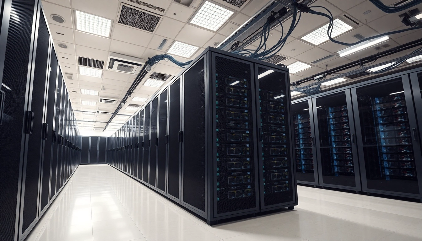 Showcase of a cheap colocation facility featuring efficient server arrangements and modern equipment