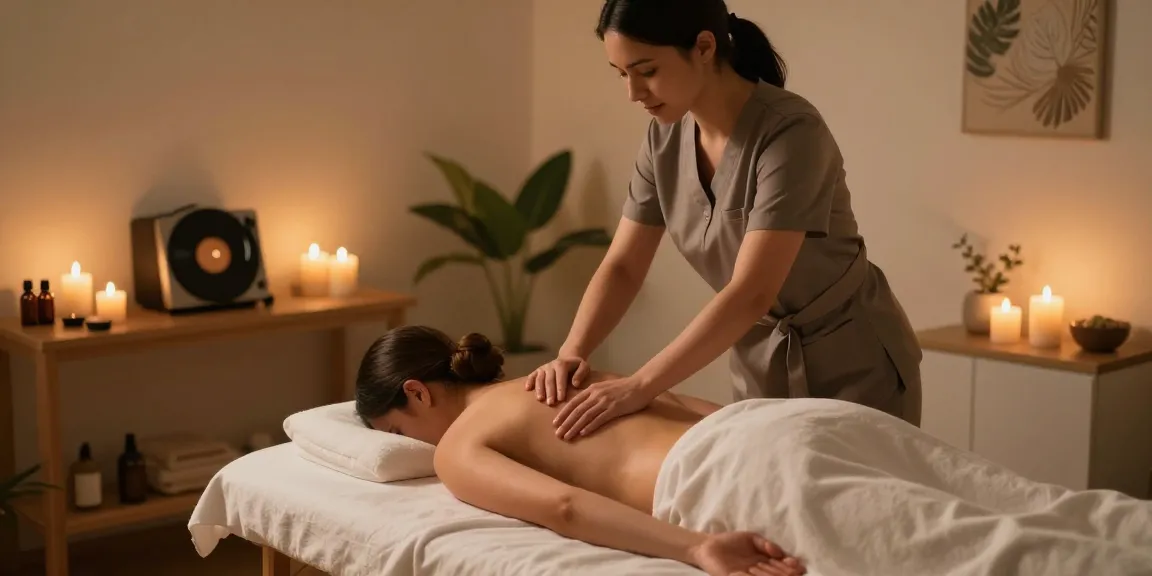 평촌출장마사지 session in a serene wellness studio with a therapist providing relaxation.