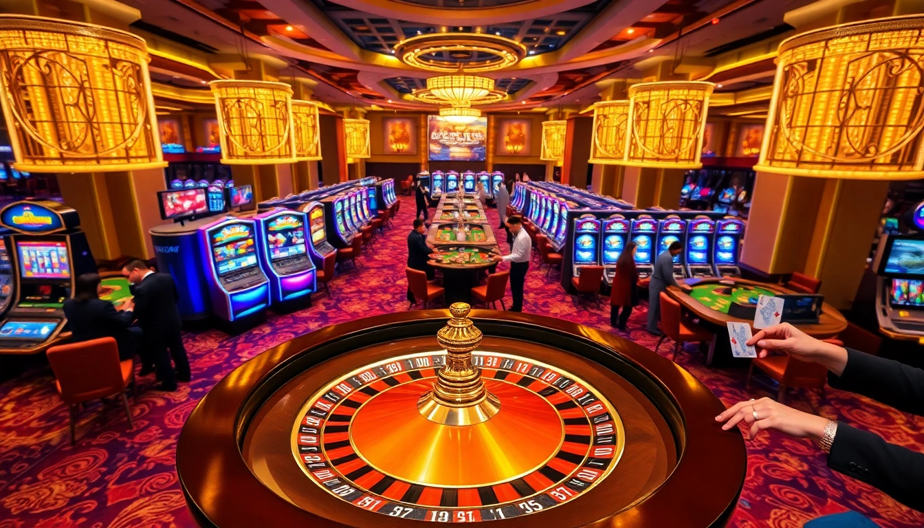Experience the thrilling atmosphere of fb88nn.com with players eagerly betting at vibrant casino tables.