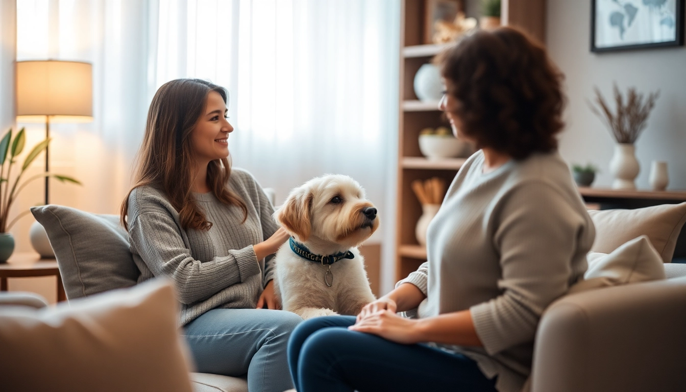 Therapy session with clinical Psychologist Sydney providing support alongside a therapy dog.