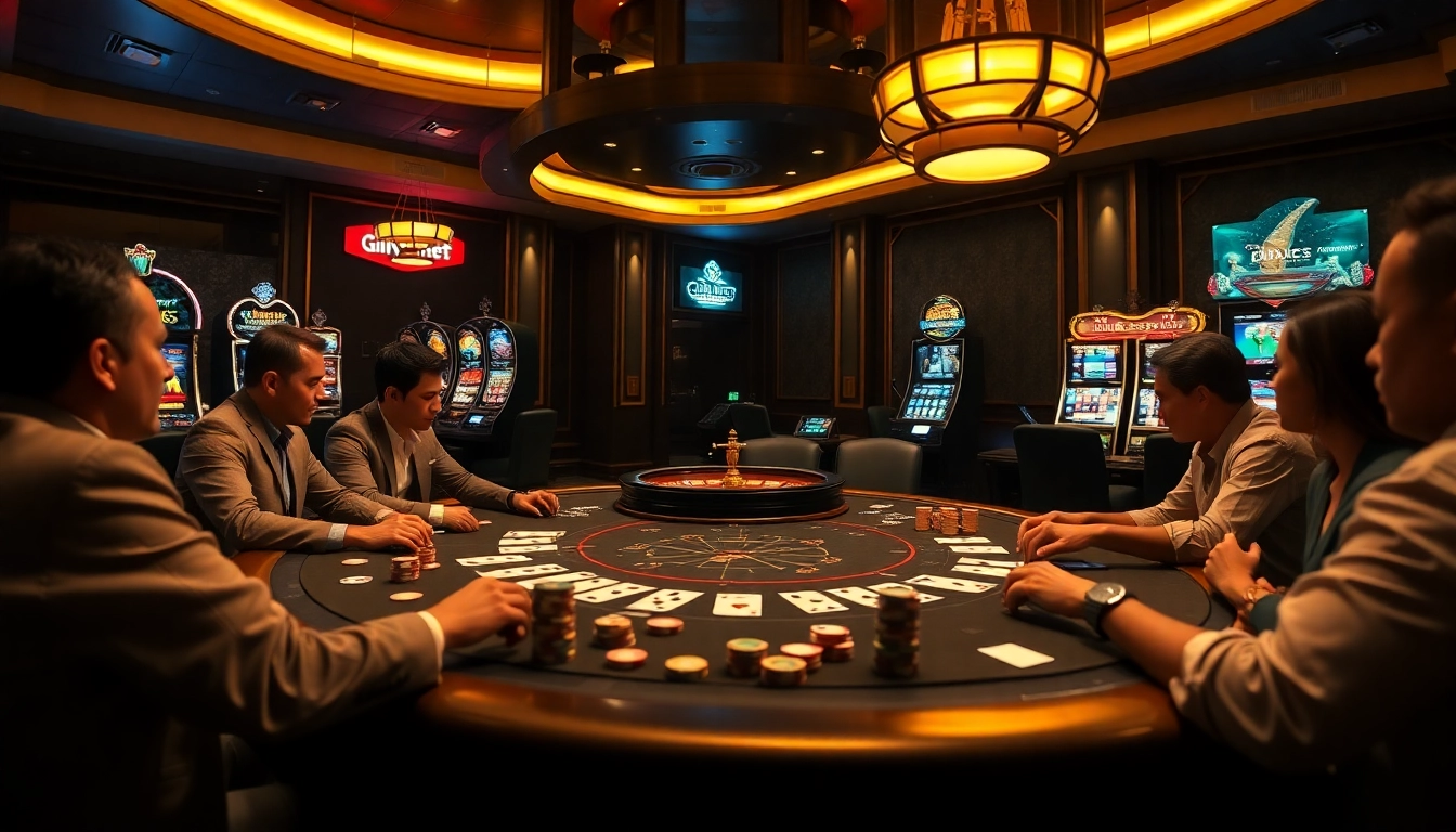 Engaging action at a high-stakes poker game with nhà cái usbet branding in a luxurious casino setting.