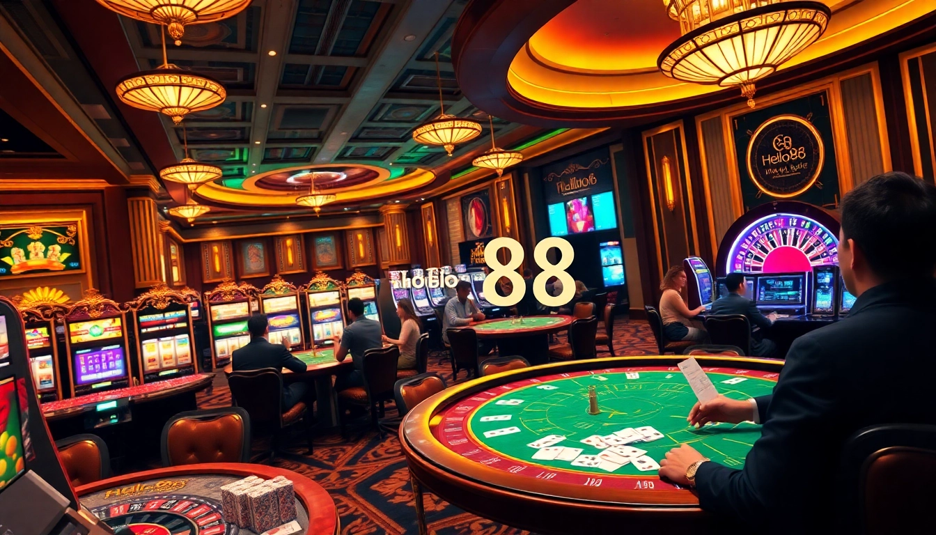 Hello88 casino atmosphere with vibrant tables and thrilling gameplay.