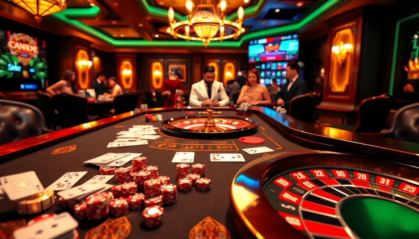 Players enjoying exciting card games at new88's luxurious casino table with poker chips.