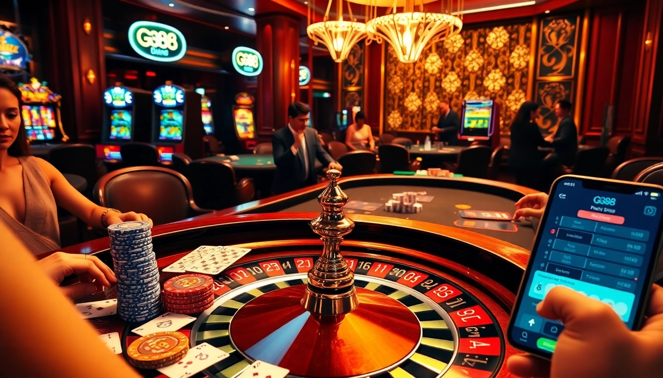 Players engaging in a high-stakes game at a GG88 branded poker table, emphasizing excitement and professionalism.