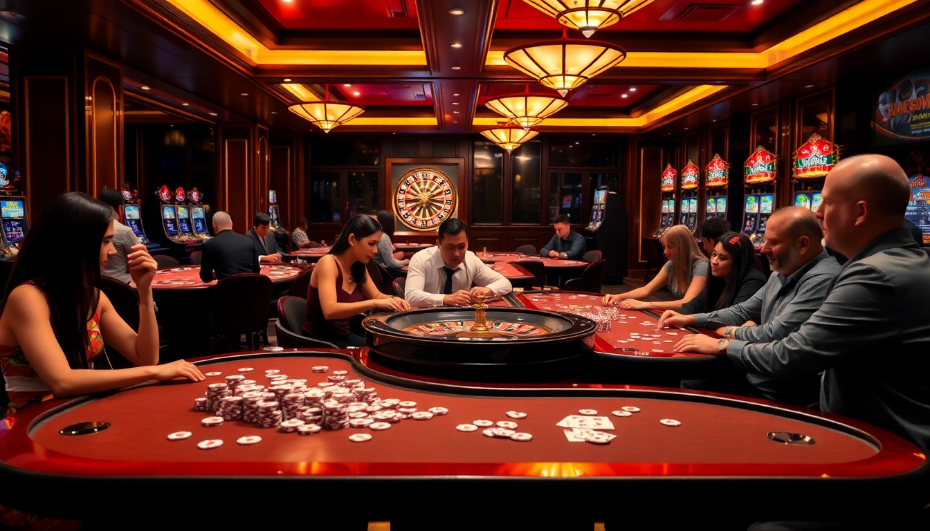 Experience high-stakes action at F8BET with an elegant casino setting showcasing poker chips and a roulette wheel.