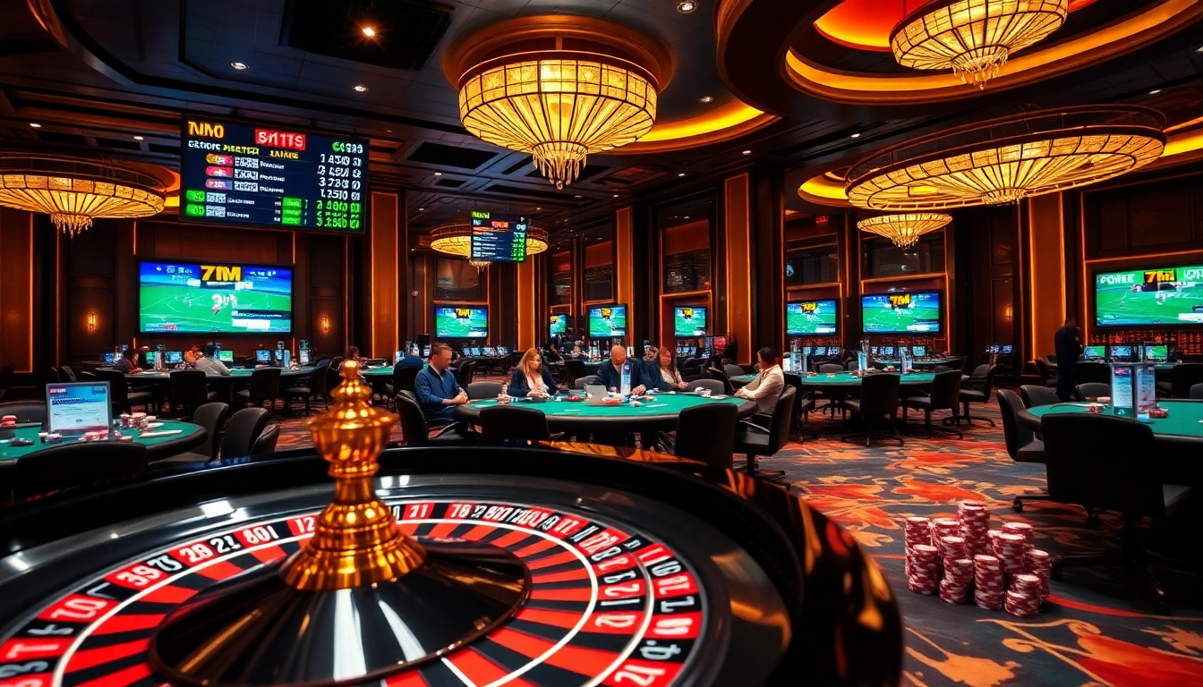Experience live betting thrills with 7m scores amidst a luxurious casino environment.