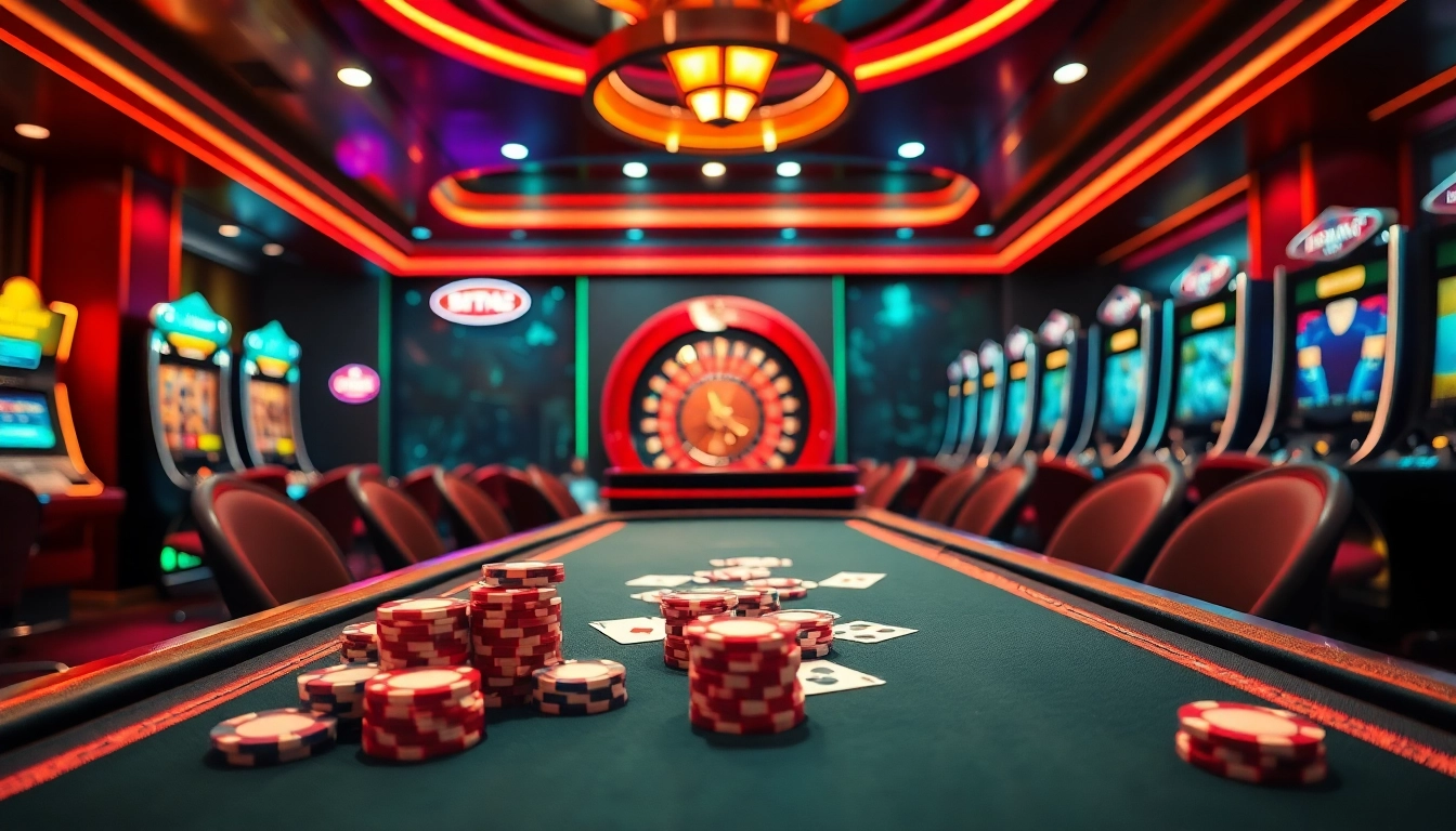 KJC Coffee offers a thrilling casino experience showcasing poker tables and slot machines.