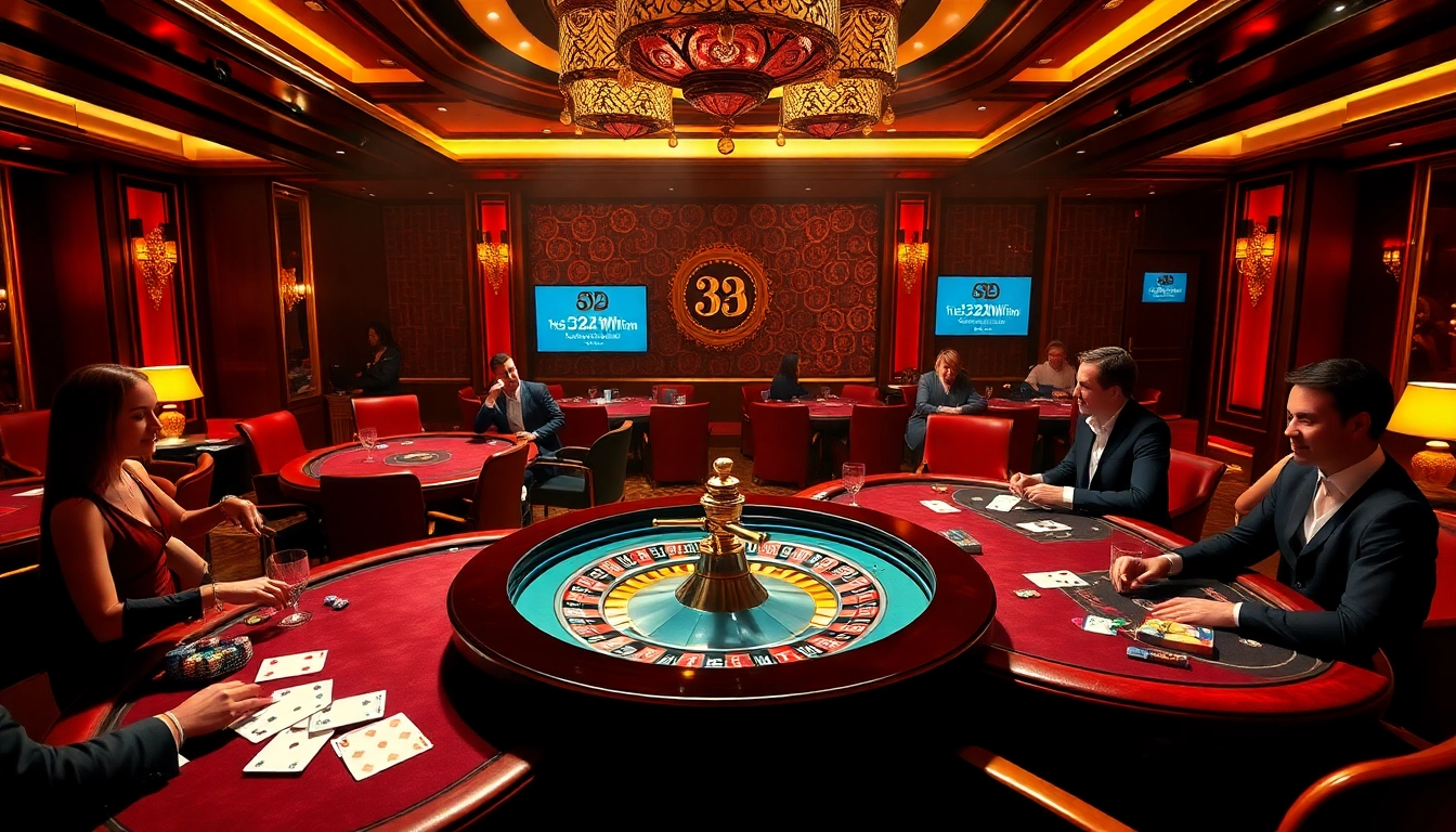 Players engaging in thrilling casino games at https://32win.cool/, surrounded by chips and vibrant decor.