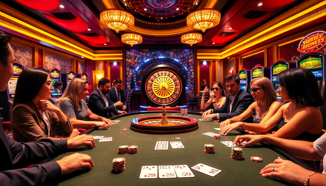 Engaging players at a vibrant poker table, showcasing excitement and luxury at https://thabet.vegas/.