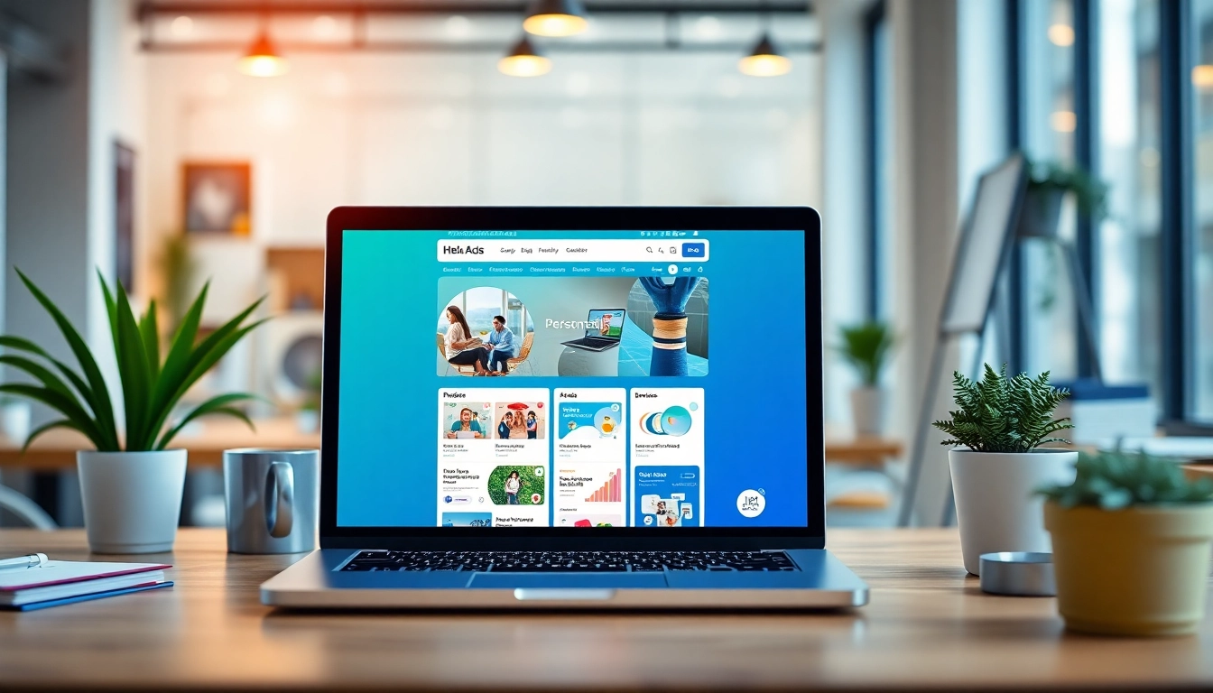 Hela Ads platform interface showcasing vibrant digital ads for personal and spa services.