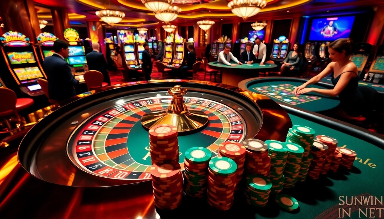 Excited players at a roulette table in a luxury casino setting highlighting https://sunwinn.in.net/ gaming excellence.