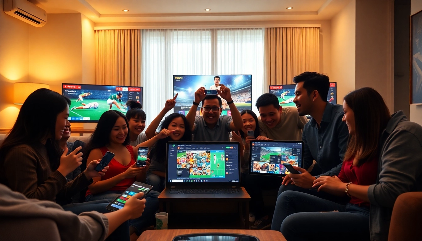 Excited users enjoying online betting on New88's platform in a modern home setting.