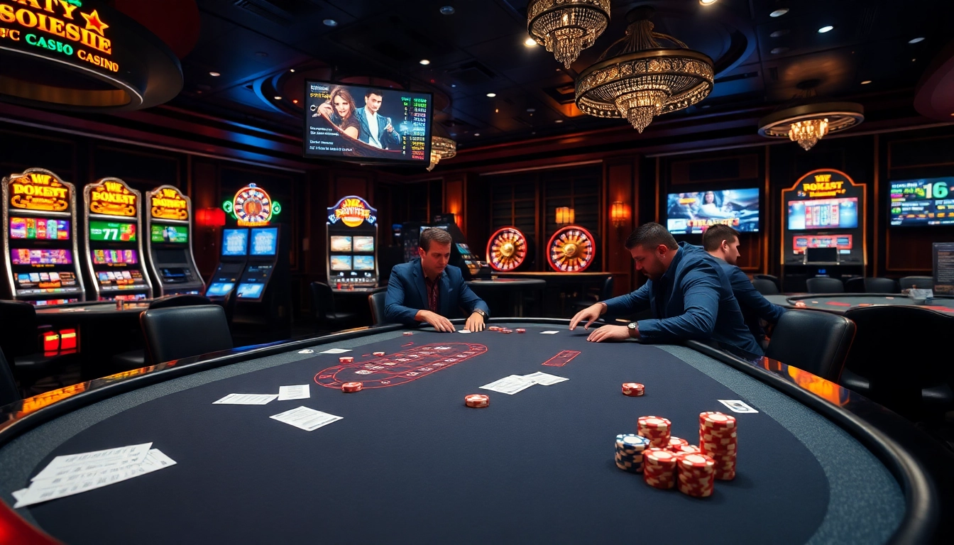 Players strategizing at a poker table in a luxurious casino, reflecting the spirit of https://vin88a.co.com/.