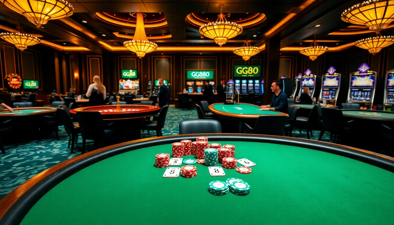 Experience thrilling gameplay at GG88 with exciting casino tables and vibrant poker chips.