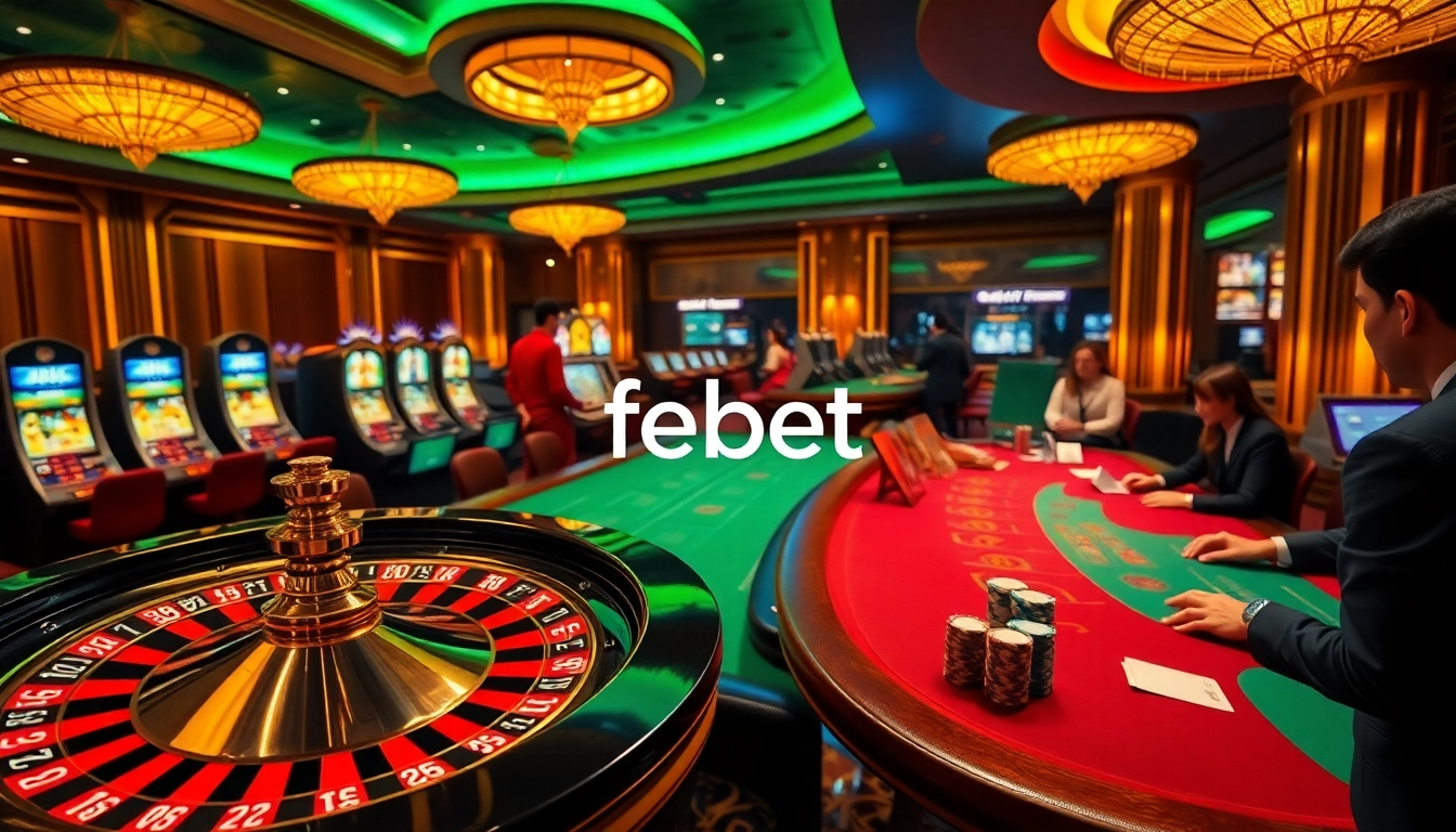 Exciting casino action featuring febet with vibrant poker chips and roulette wheel.