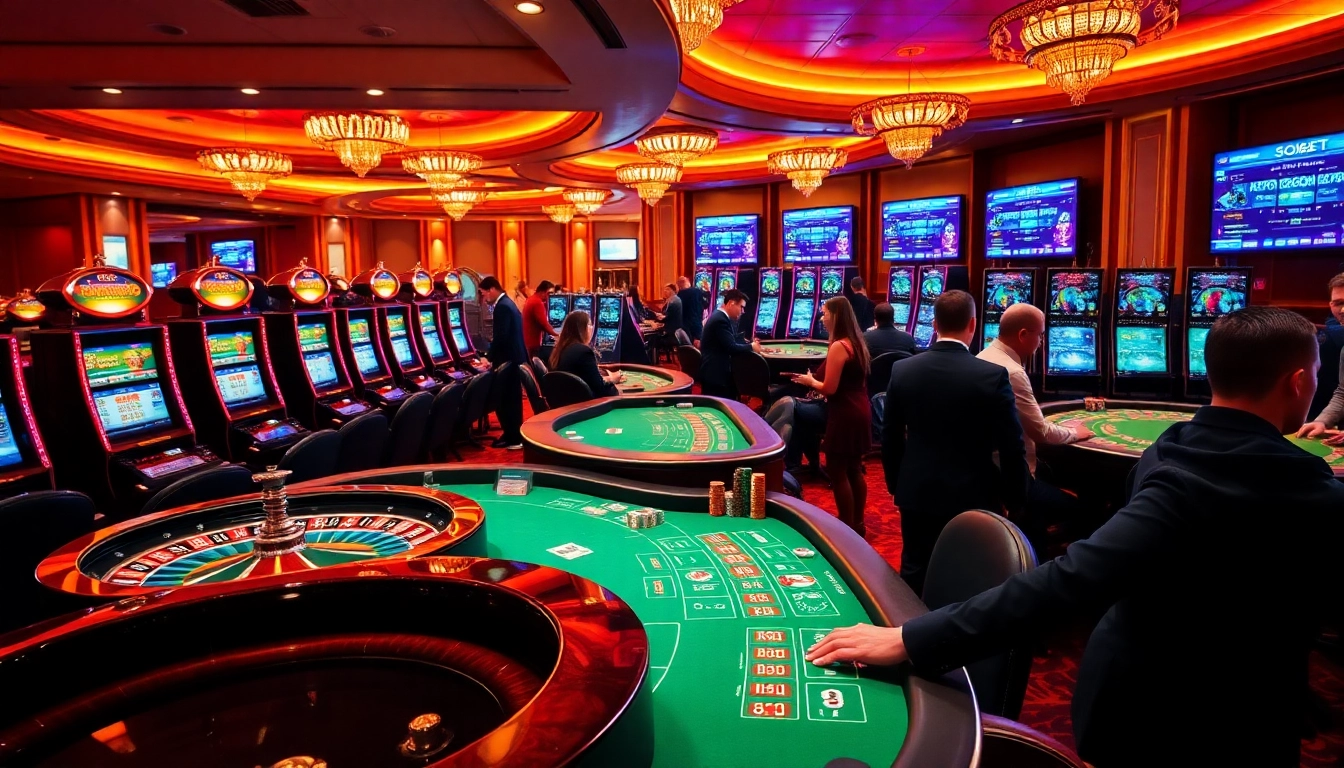 Playing high-stakes poker at SOIBET with luxurious gaming tables and vibrant ambiance.