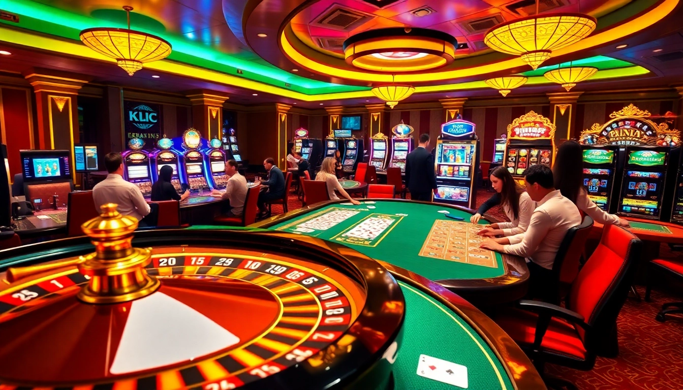 KJC’s online gaming scene featuring vibrant casino activities and players engaging in roulette, poker, and slots.