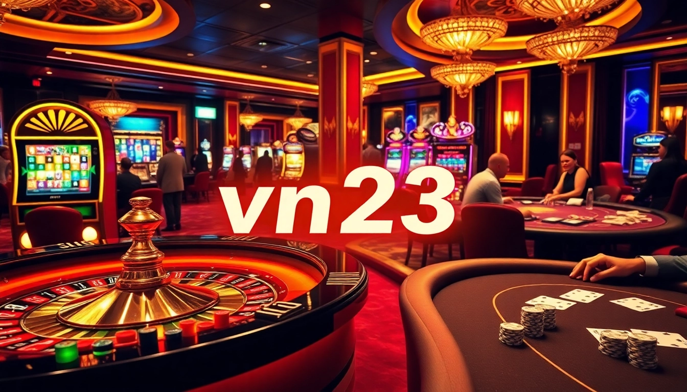 Experience luxury gambling at vn23 with vibrant roulette and poker tables in action.
