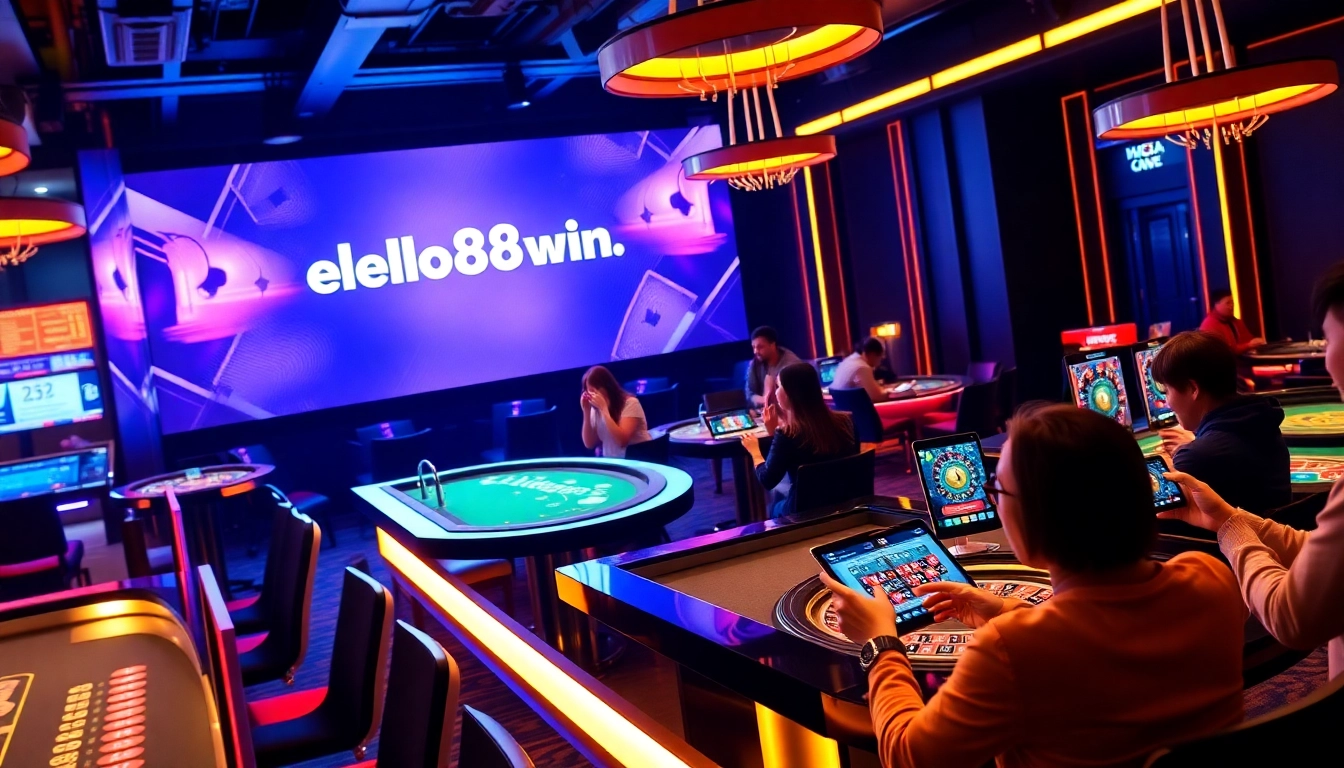 Exciting online gambling scene with players enjoying games at hello88win.live casino atmosphere.