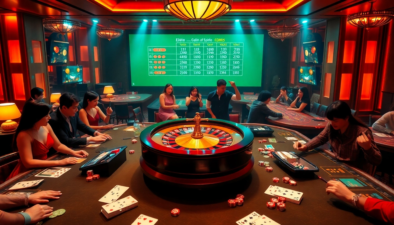 High-stakes betting action at 88i nhà cái, showcasing tables with cards and chips.