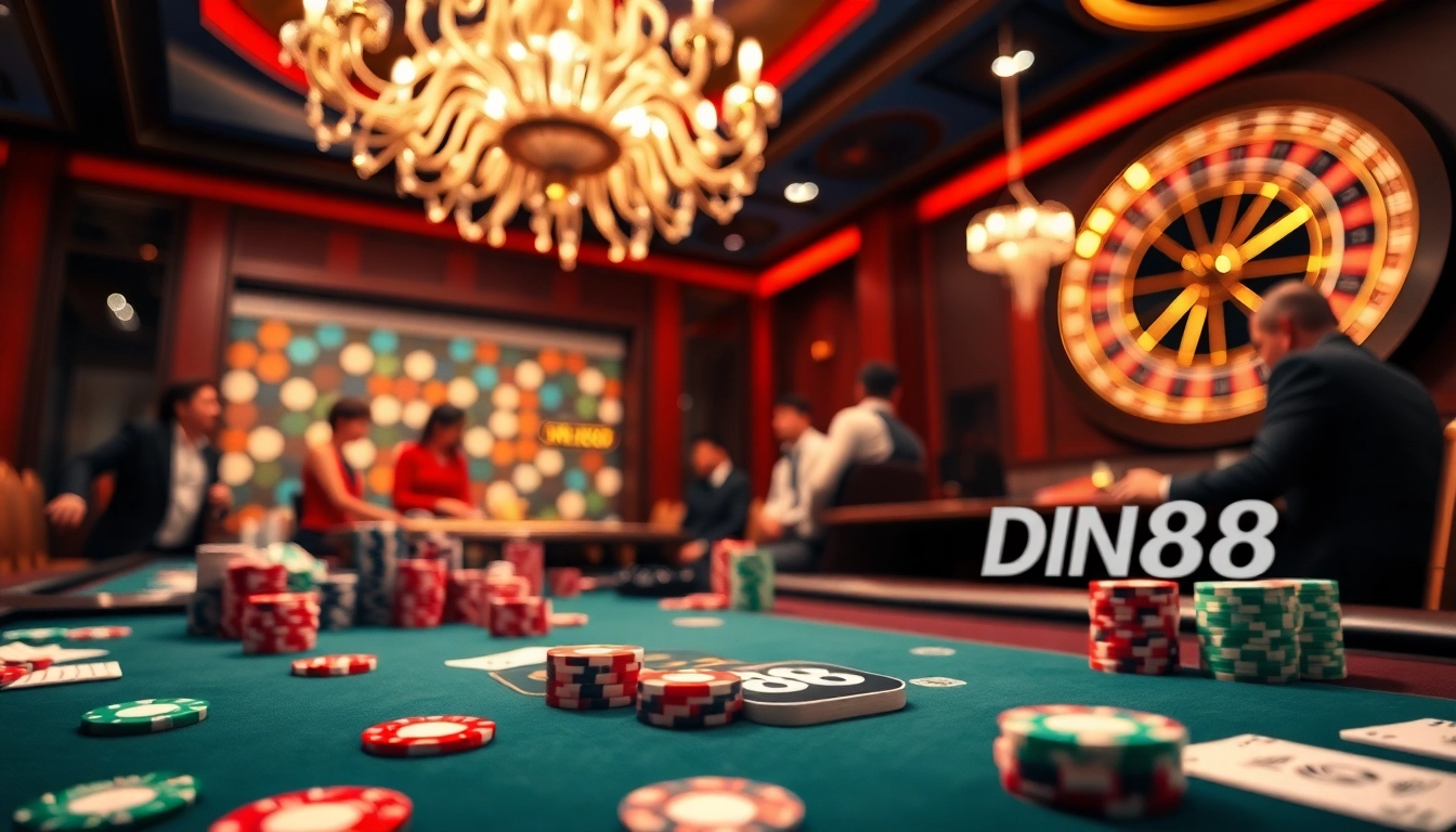 Experience thrilling gameplay at DN88 with immersive casino tables and vibrant poker chips.
