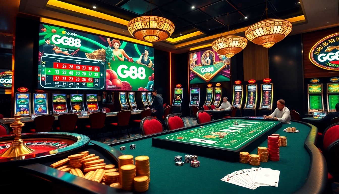 Players enjoying a thrilling round of poker at gg88.com, highlighting vibrant casino atmosphere.