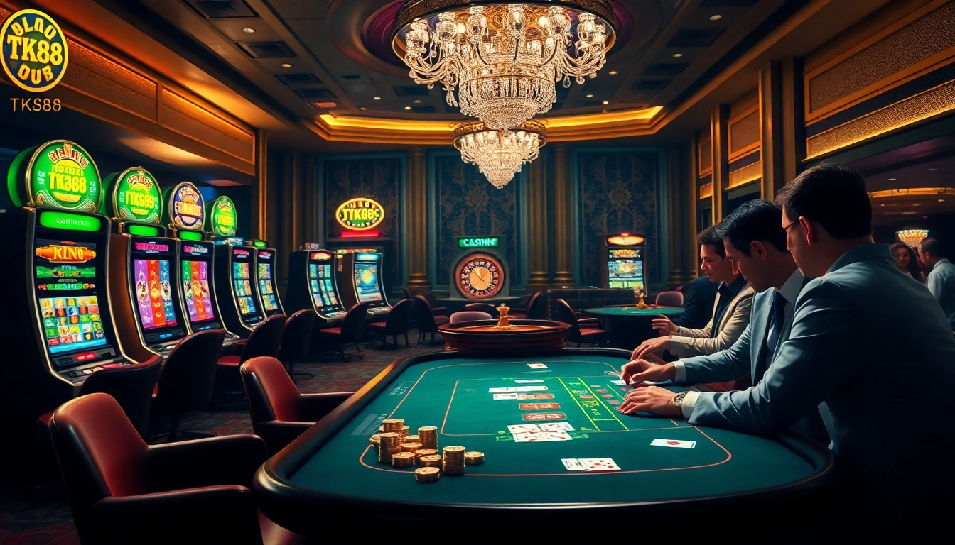 Experience the excitement at TK88 casino with vibrant tables, players, and dazzling gameplay.